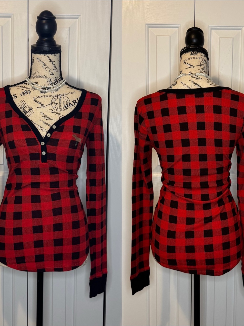 PINK Victoria's Secret Red Waffle-Knit Graphic Sleep Tee